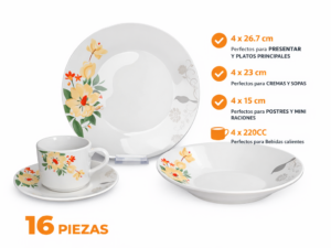 Juego de platos de 16 piezas 4 pieza de cada unidad que se muestra en la foto de presentacion