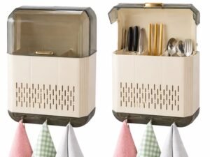Organizador de cubiertos de pared con tapa