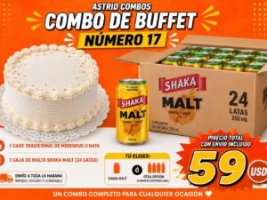Combo de buffet número  17 cake con caja de malta de 24 unidades