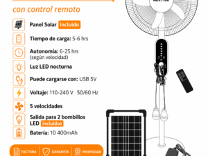 Ventilador recargable con panel y bombillos