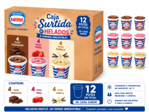 Caja de pote de helado nestle 12 unidades variadas en sabor