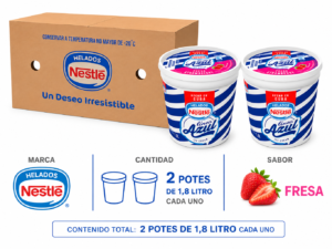 Caja de helado nestle 2 potes cada uno de 1,8 litros sabor fresa