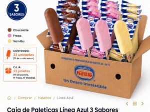 Caja de paletica 3 sabores 11 de cada sabor chocolate,vainilla y fresa